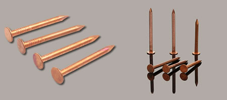 Copper plated shingle nails, felt nails